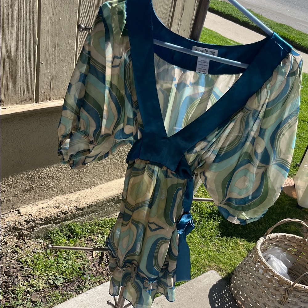 Trixxi Teal and White Swirl Dress